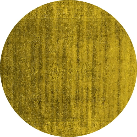 Ahgly Company Indoor Round Oriental Yellow Industrial Area Rugs, 7' Round