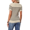 thumbnail image 3 of INSPIRE CHIC Women's Maternity Top Stretchy Knit Sweater Short Sleeve Striped Summer Pregnancy Round Neck Blouse M Black Beige Striped, 3 of 6