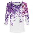 thumbnail image 3 of Tmtolofot Graphic Tees For Womens Summer Casual T Shirts 3/4 Sleeve Womens Round Neck Petals Printed Tops Women Comfy Lightweight Tunic Blouses, 3 of 4