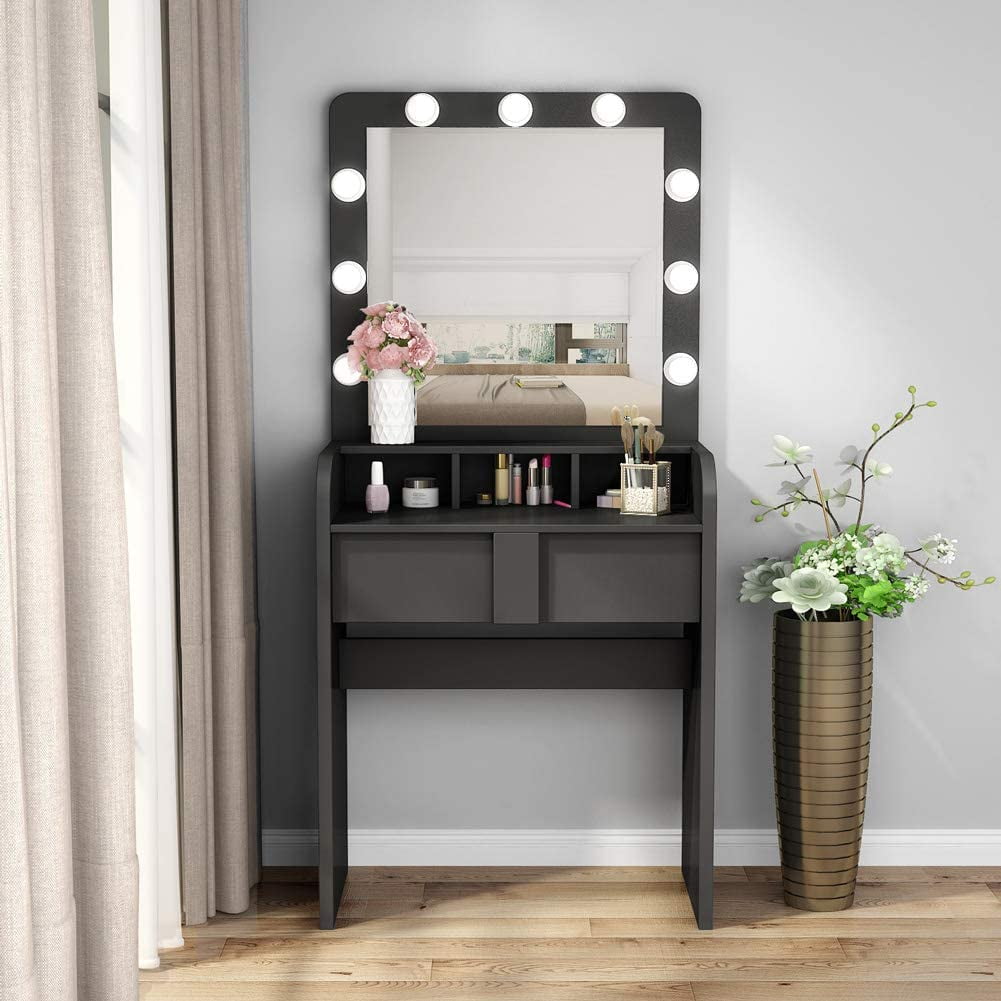 black dressing table with mirror