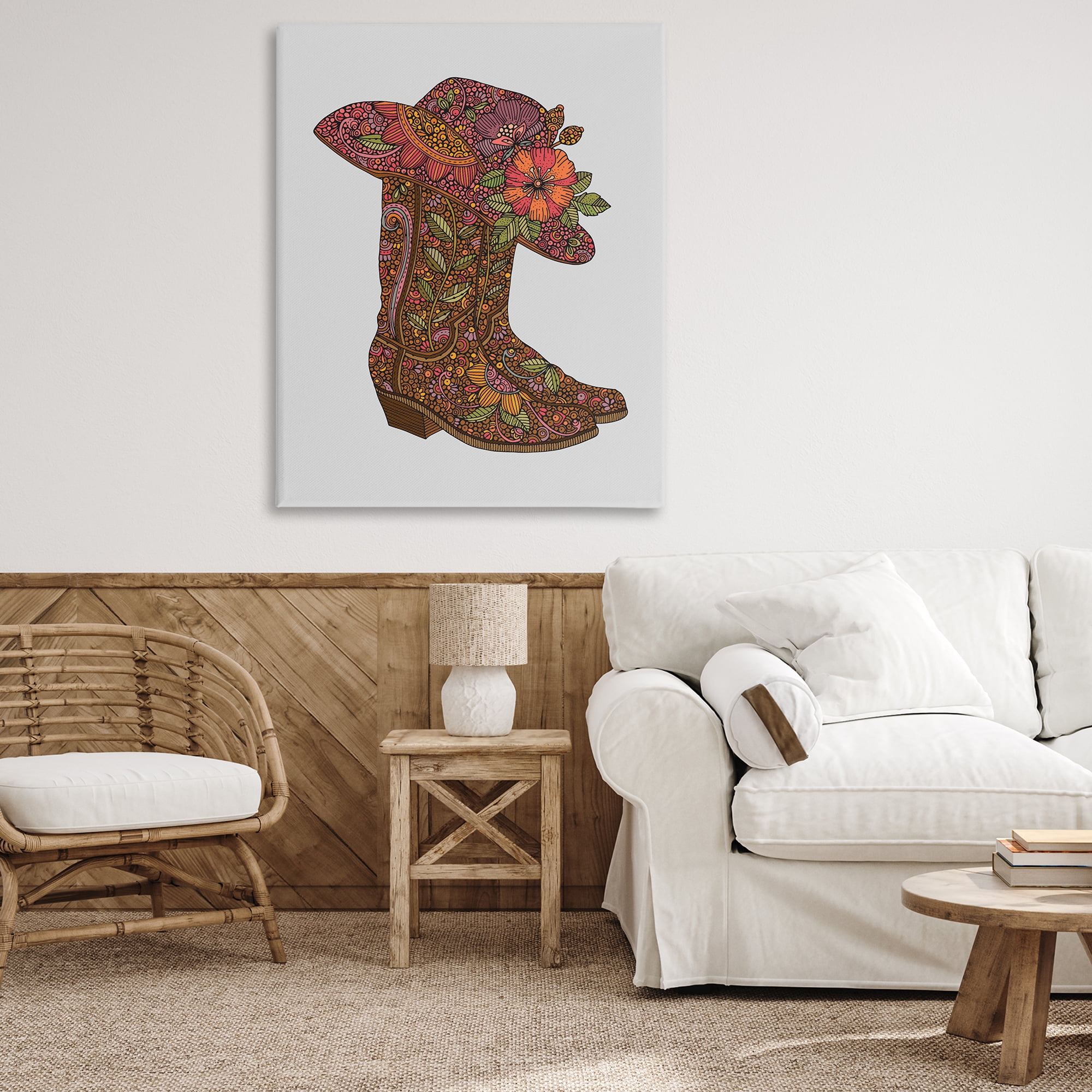 Stupell Industries Paisley Cowboy Boots Botanical & Floral Painting Gallery Wrapped Canvas Art Print Wall Art, 36 x 48