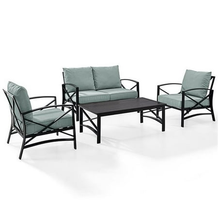 Crosley Furniture Kaplan 4Pc Fabric Sofa Set in Oil Rubbed Bronze/Mist Green