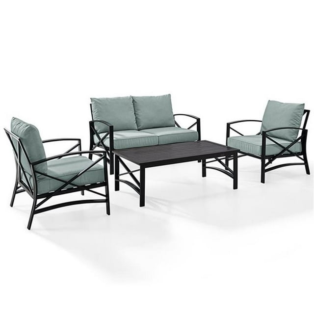 Crosley Furniture Kaplan 4Pc Fabric Sofa Set in Oil Rubbed Bronze/Mist Green