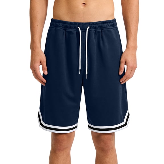 Sewkxo Mens Athletic Shorts Sherpa Elastic Waist Drawstring Sweat Pants Solid Color Summer Casual Baggy Sports Shorts with Pockets,Navy L