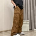 thumbnail image 2 of Mens Cargo Pants Solid Color Elastic Waist Full Length Pants Brown, 2 of 3