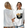 thumbnail image 7 of Women's T-Shirt Zipper Cat Cute Pet Focus Short Sleeve Casual Tee Classic Crew Neck T Shirt for Women White, 2XL, 7 of 7