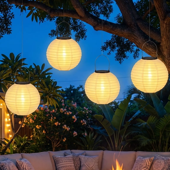 4Pcs Outdoor Solar Hanging Lantern 20 cm for Yard Camping