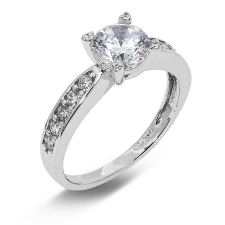 14K Solid White Gold 1 Ct. Round Solitaire CZ Engagement Ring
