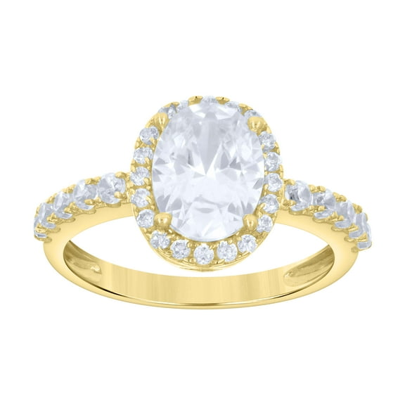 10kt 10k Yellow Gold Womens Oval Round Cubic-Zirconia Engagement Ring