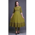 thumbnail image 2 of Bimba Yellow Geometric Stripe & Diamond Printed Anarkali Dress Long Maxi Dress Indian Kurtis For Women Ethnic Kurti Small, 2 of 5