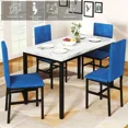 thumbnail image 4 of Dining Table Set for 4, Modern Marble Dine Table with 4 Velvet Chairs, Modern Kitchen Table Set for Home, Breakfast Nook, Cafeteria Dining Room, Blue, 4 of 9