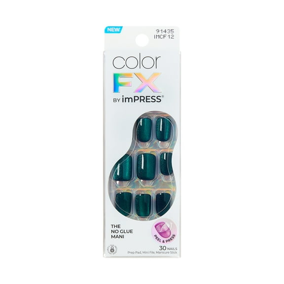 KISS imPRESS Color FX  Short Squoval Press-on Nails, Green, 30 Pieces