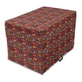 thumbnail image 1 of Dino Dog Crate Cover, Rhythmic Repetition of Funny T-Rex Cartoon Monsters Prehistoric, Easy to Use Pet Kennel Cover Small Dogs Puppies Kittens, 7 Sizes, Ruby and Multicolor, by Ambesonne, 1 of 1