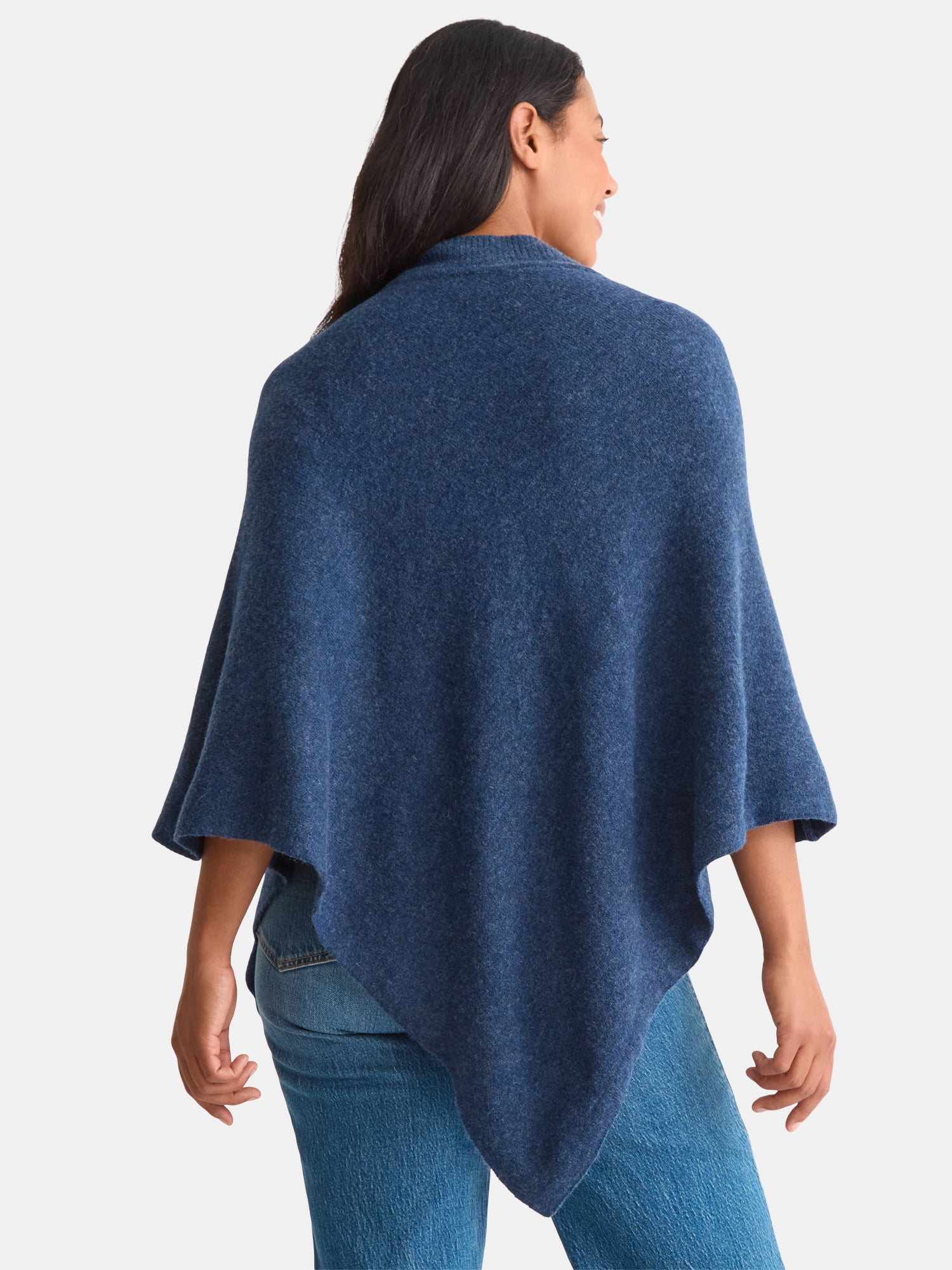 Time and Tru Women's Mock Neck Poncho, L/XL, Blue