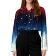 thumbnail image 4 of Domzest Womens Usa 250th Anniversary Shirt Patriotic V Neck Long Sleeve Butoon Down Shirts 4th Of July American Flag Elements Tshirts Sky Blue S, 4 of 5