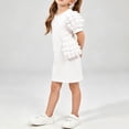 thumbnail image 2 of Fesfesfes Girls Short Puff Sleeve Ribbed Knit Dress with Matching Mini Crossbody Bag Round Neck A-Line Casual Summer Spring Outfit Ages 3-9 Years, 2 of 6