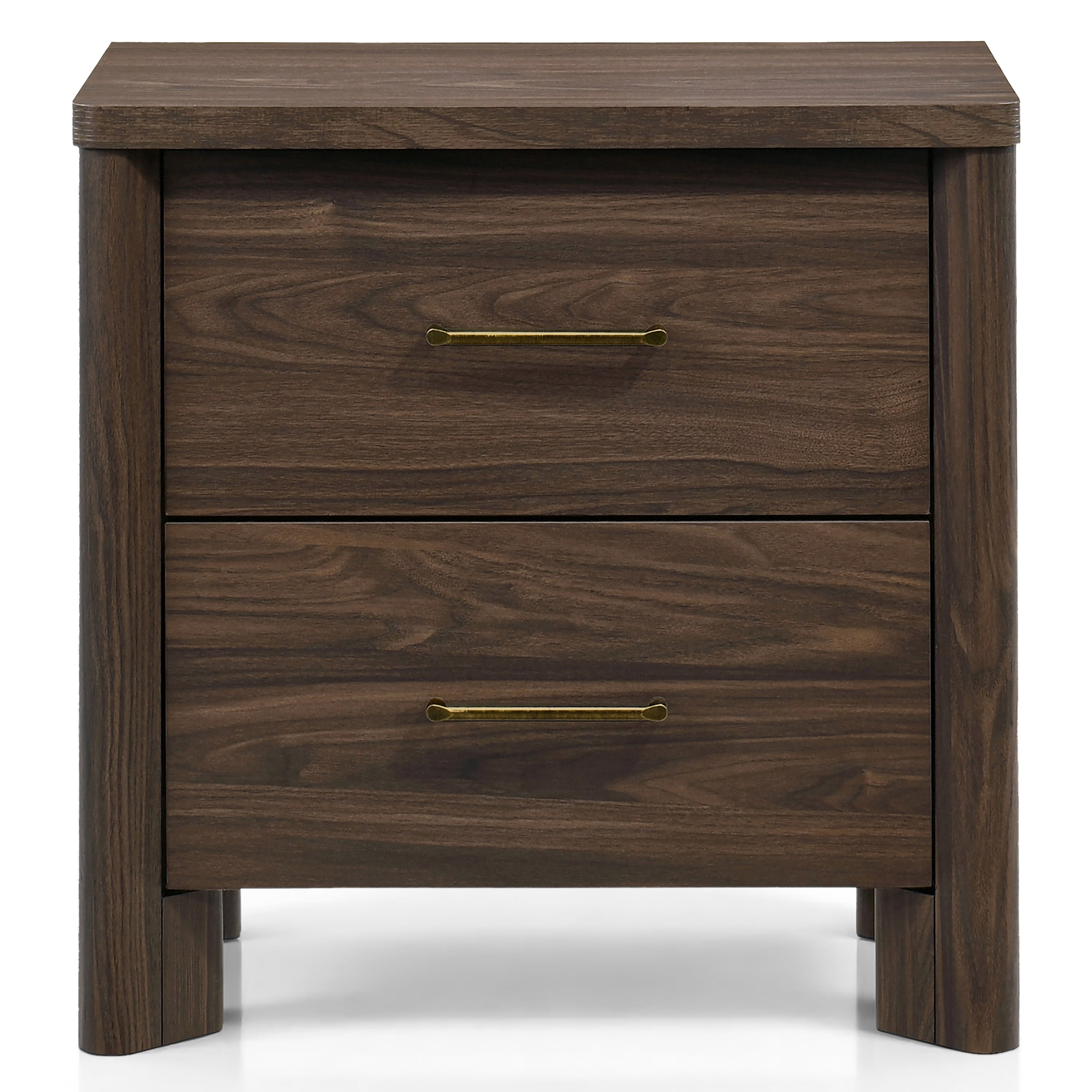 Furniture of America Gracie Modern Wood 2-Drawer Kids Nightstand with USB Ports, Walnut