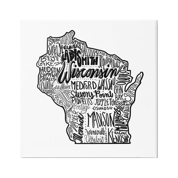 Stupell Industries Wisconsin City Typography Graphic Art Gallery Wrapped Canvas Print Wall Art, Design by The Saturday Evening Post