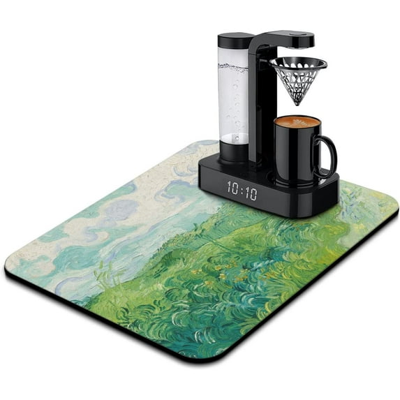 Funny Vintage Oil Painting Coffee Maker Mat Diatom Mud Drying Mats Pet Coffee Drying Pad Diatom Mud Absorbs Water Dish Drying Mat 18" X 24"/16" X 18"