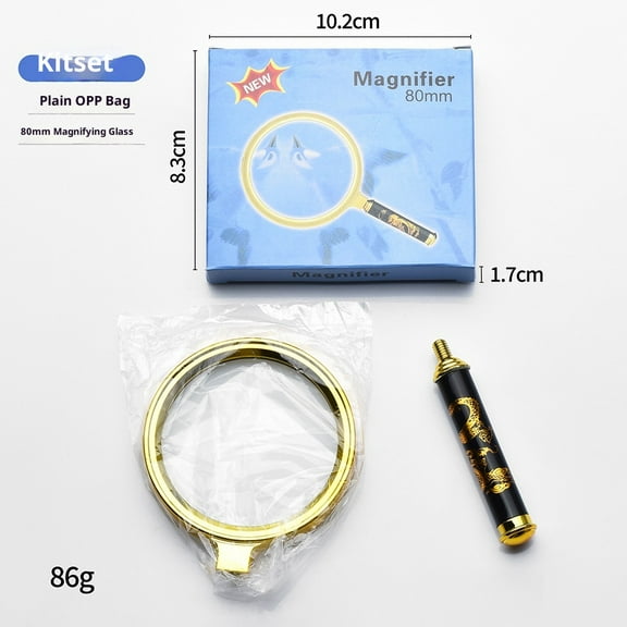 Magnifier,Portable,Handheld,Grip,Desktop Enlarge Mirror,Golden Dragon Handle Retro Magnifier 10 Times Large Outdoor Old Man Dragon Pattern Handle Archaeology Children Stude-80mm