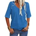 thumbnail image 5 of Women's 3/4 Sleeve Shirts V Neck Loose Fitting Tops Casual Solid Color Tshirts  Basic Tunic Summer Ladies Tops, 5 of 8