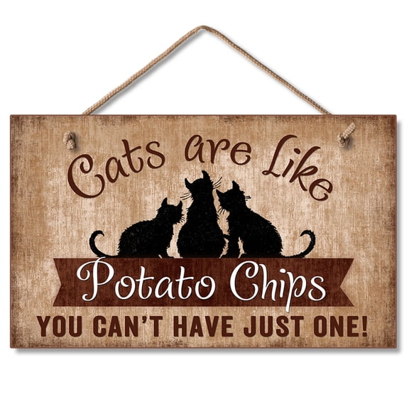 CounterArt "Cats & Potato Chips" Multi-Color Hanging Wood Wall Sign
