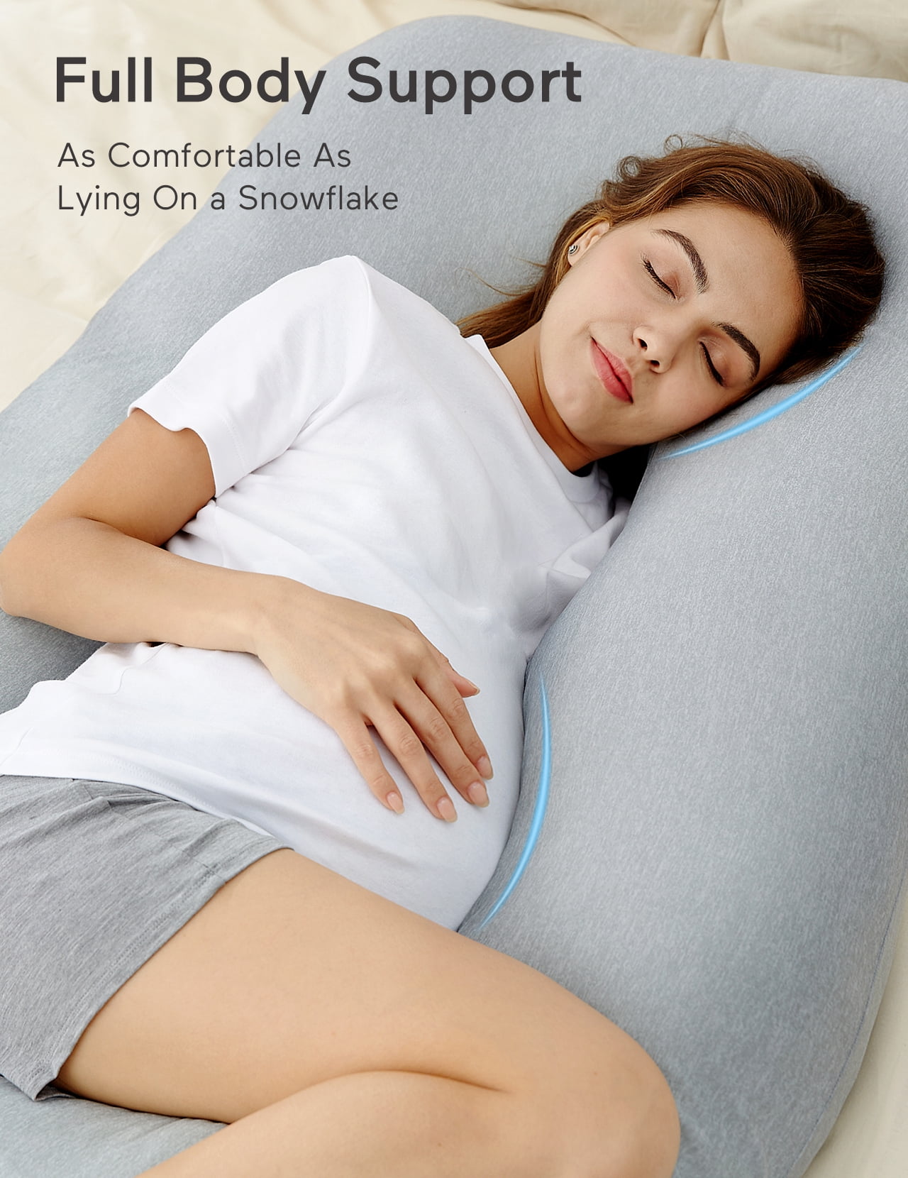 Momcozy Pregnancy Pillows with Cooling Cover, U-Shaped Full Body Maternity Pillow for Side Sleepers 57 inch Gray