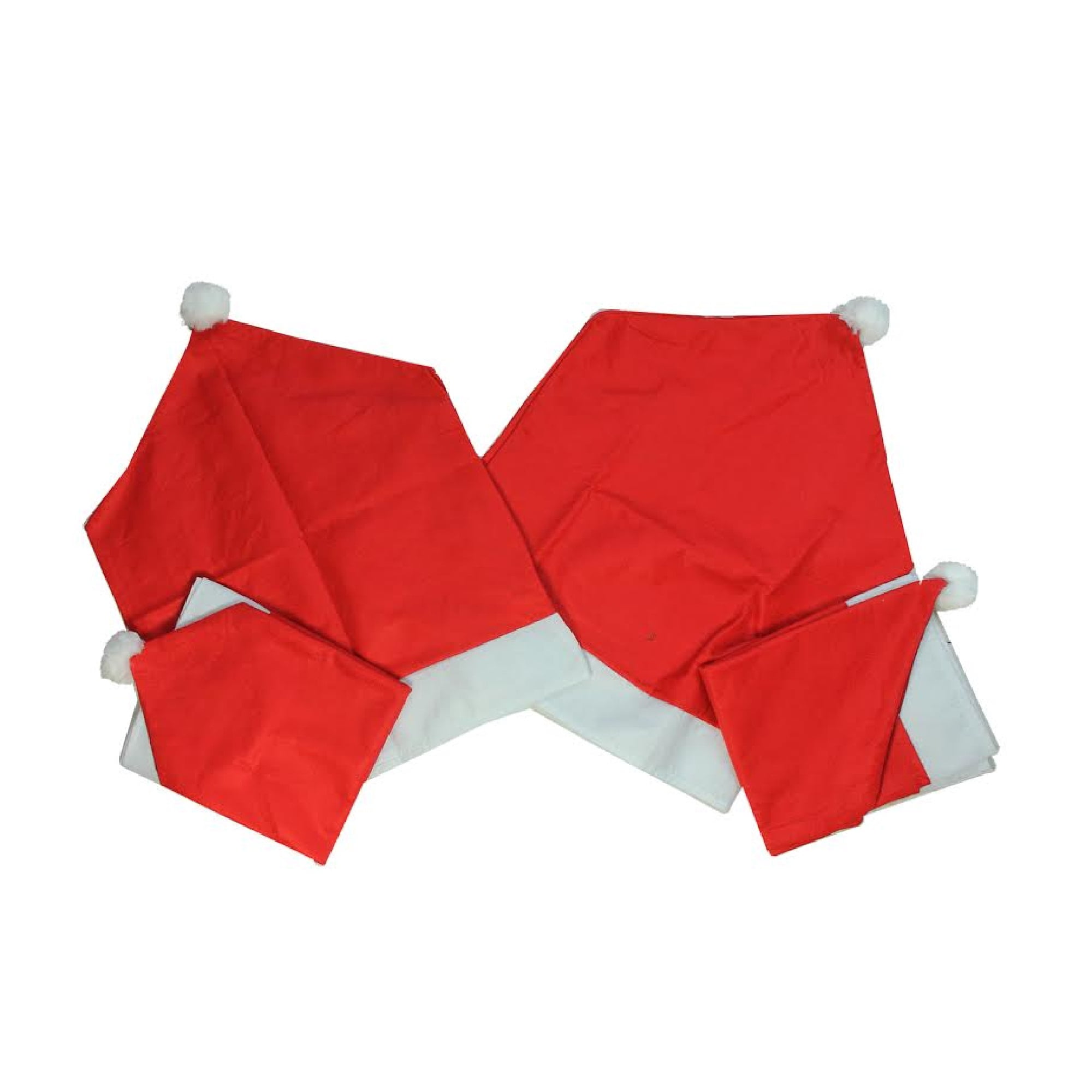 Set of 4 Red Santa Hat Chair Covers with White Cuff and Pom-Pom