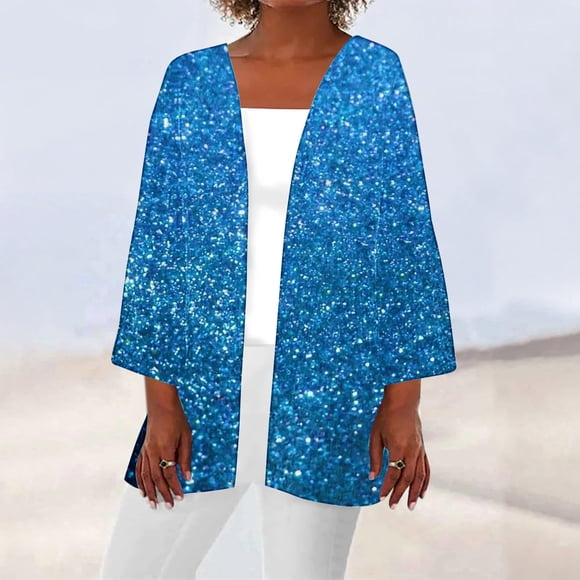 Cárdigan para mujer, verano otoño, brillante y brillante, estampado, manga larga, suelto, blusa informal, abrigo para mujer