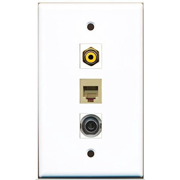 RiteAV - 1 Port RCA Yellow and 1 Port Phone RJ11 RJ12 Beige and 1 Port 3.5mm Wall Plate