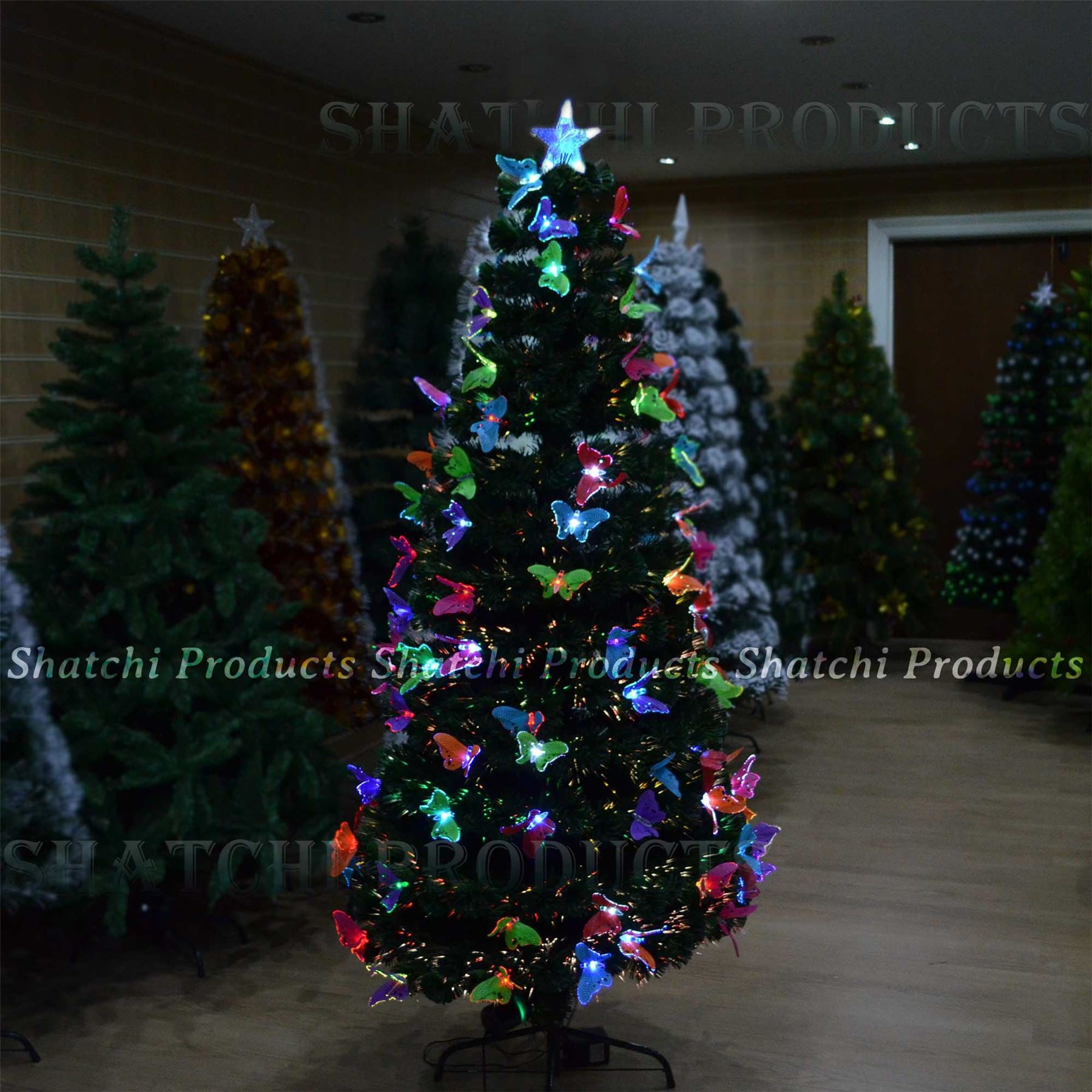 Green Led & Fibre Optic Christmas Xmas Tree Lights Pre Lit Decoration 4-5-6-7FT 