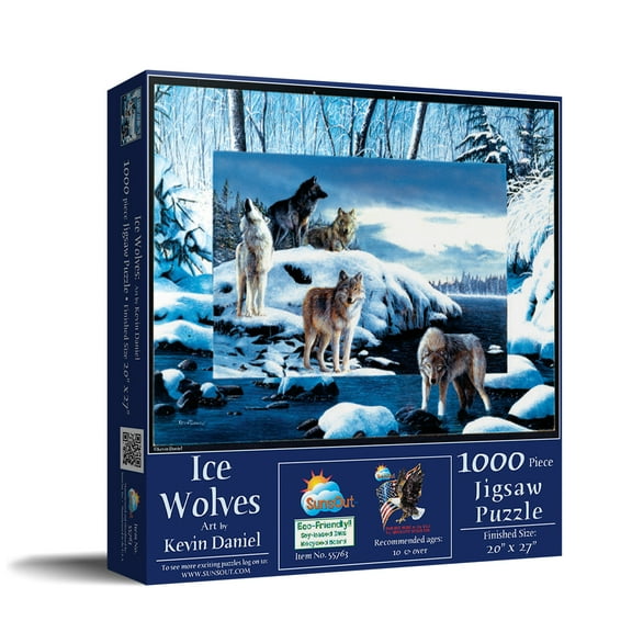 SUNSOUT INC - Ice Wolves - 1000 pc Jigsaw Puzzle by Artist: Kevin Daniel - Finished Size 20" x 27" - MPN# 55763