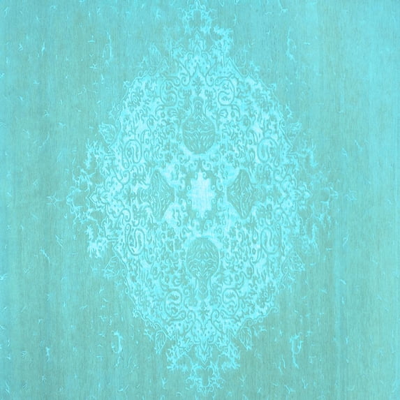 Ahgly Company Indoor Square Oriental Light Blue Industrial Area Rugs, 7' Square