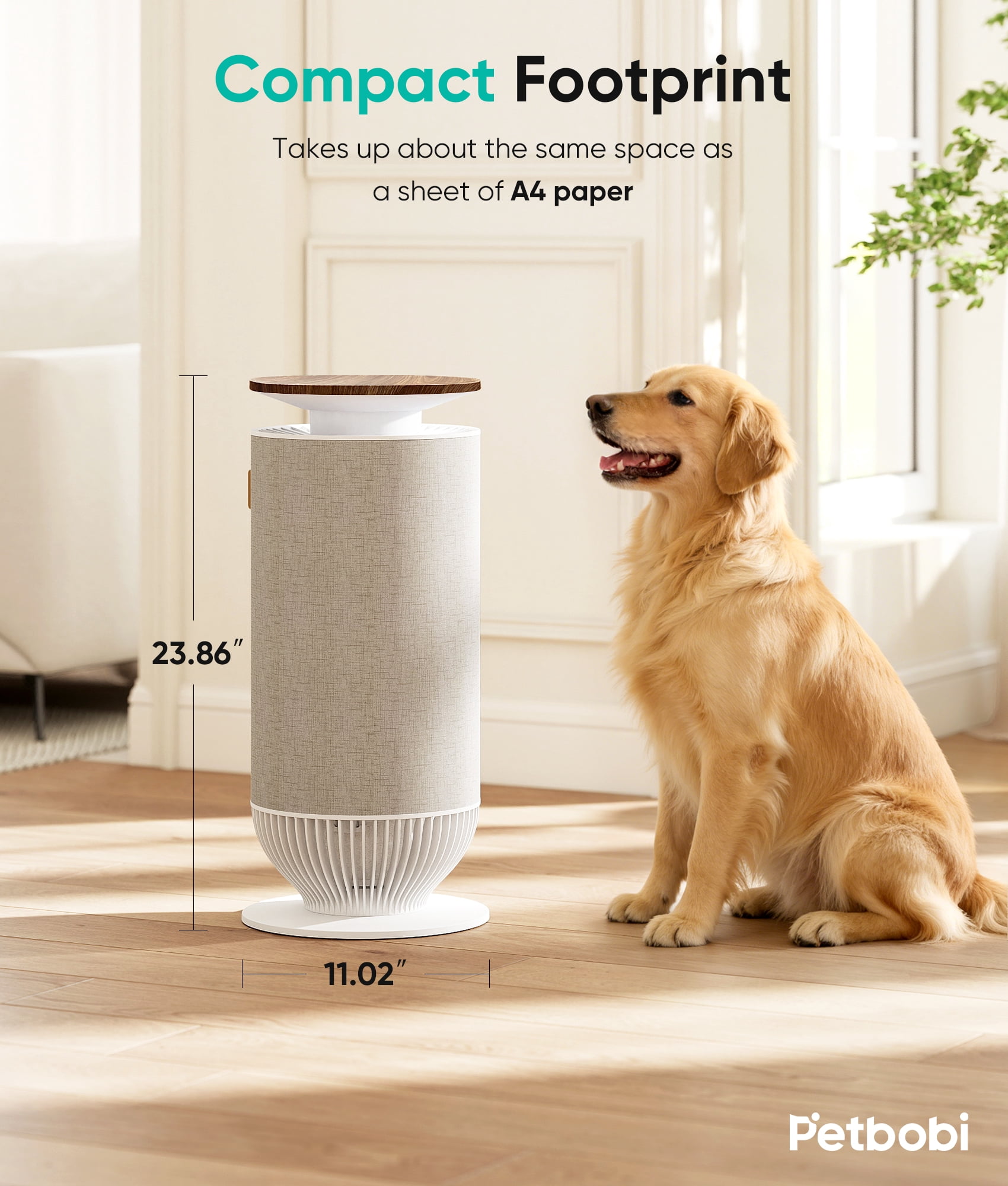 Petbobi Air Purifiers for Home Large Room, H13 True HEPA Air Purifiers for Home Pet Hair Dander Odor Pollen, Air Cleaner with 360° Air Intake, PM2.5 Monitor, Smart App Control, Quiet Operation