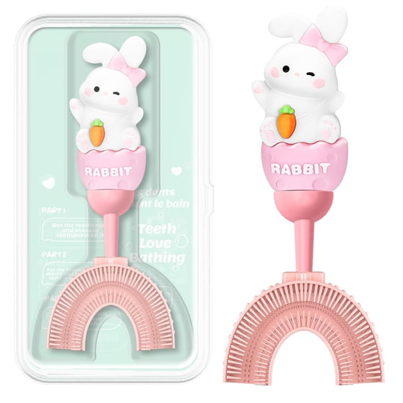 Cepillo de dientes infantil ZMRZ en forma de U, silicona suave rosa