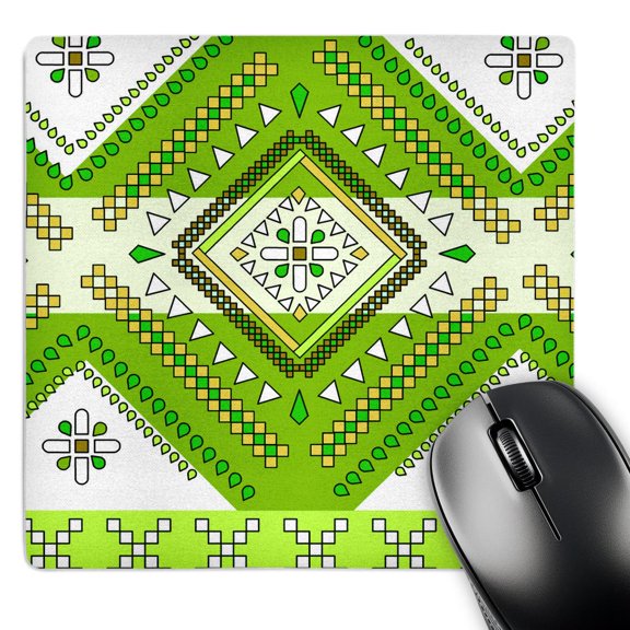3dRose, Aztec Andes Tribal Diamond Pattern Green and White, MousePad