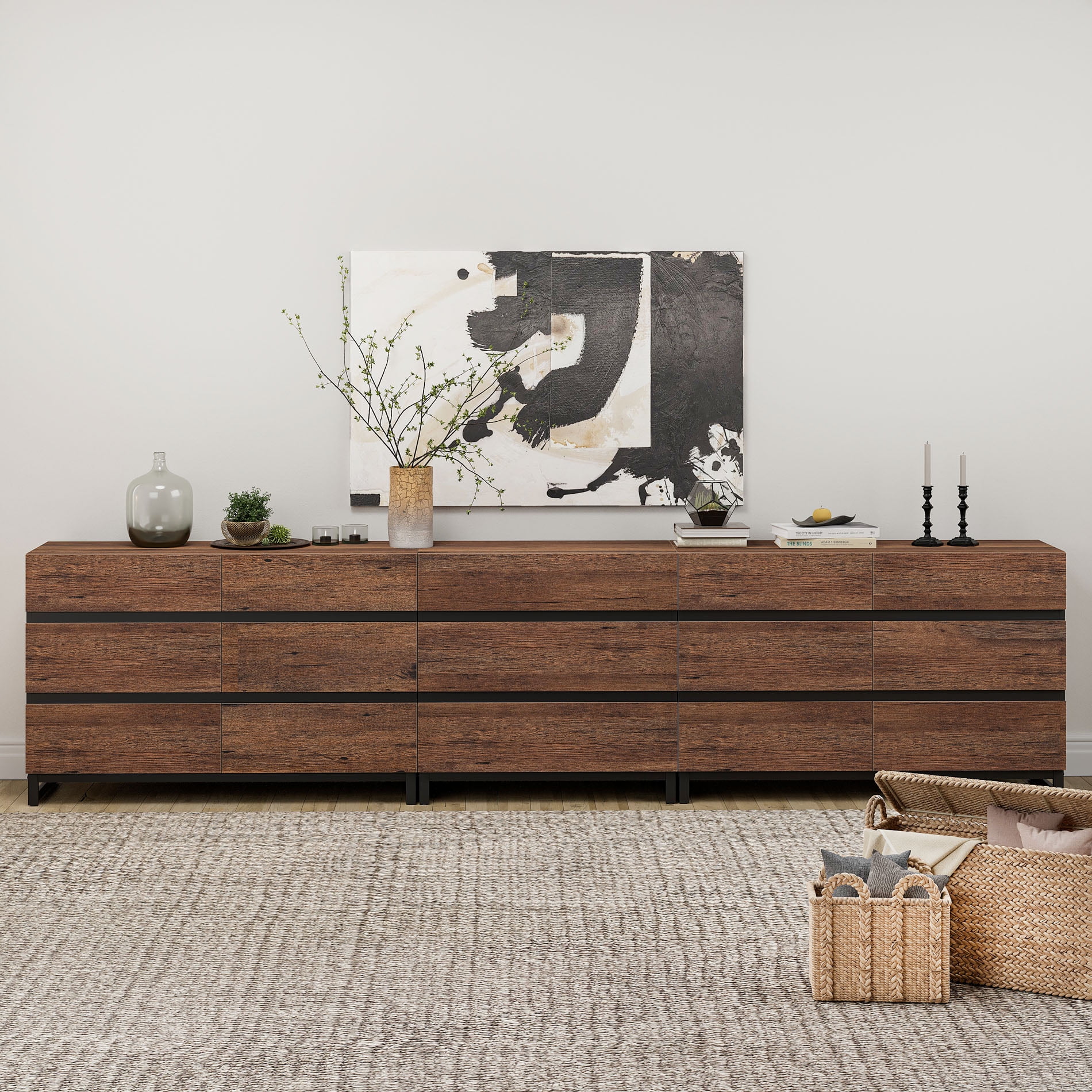 WAMPAT 3 in 1 Dresser for Bedroom, Closet Organizers and Storage with 15 Drawers, Chest of Drawers with Metal Base, Modern Wood Dresser for Bedroom, Light Oak