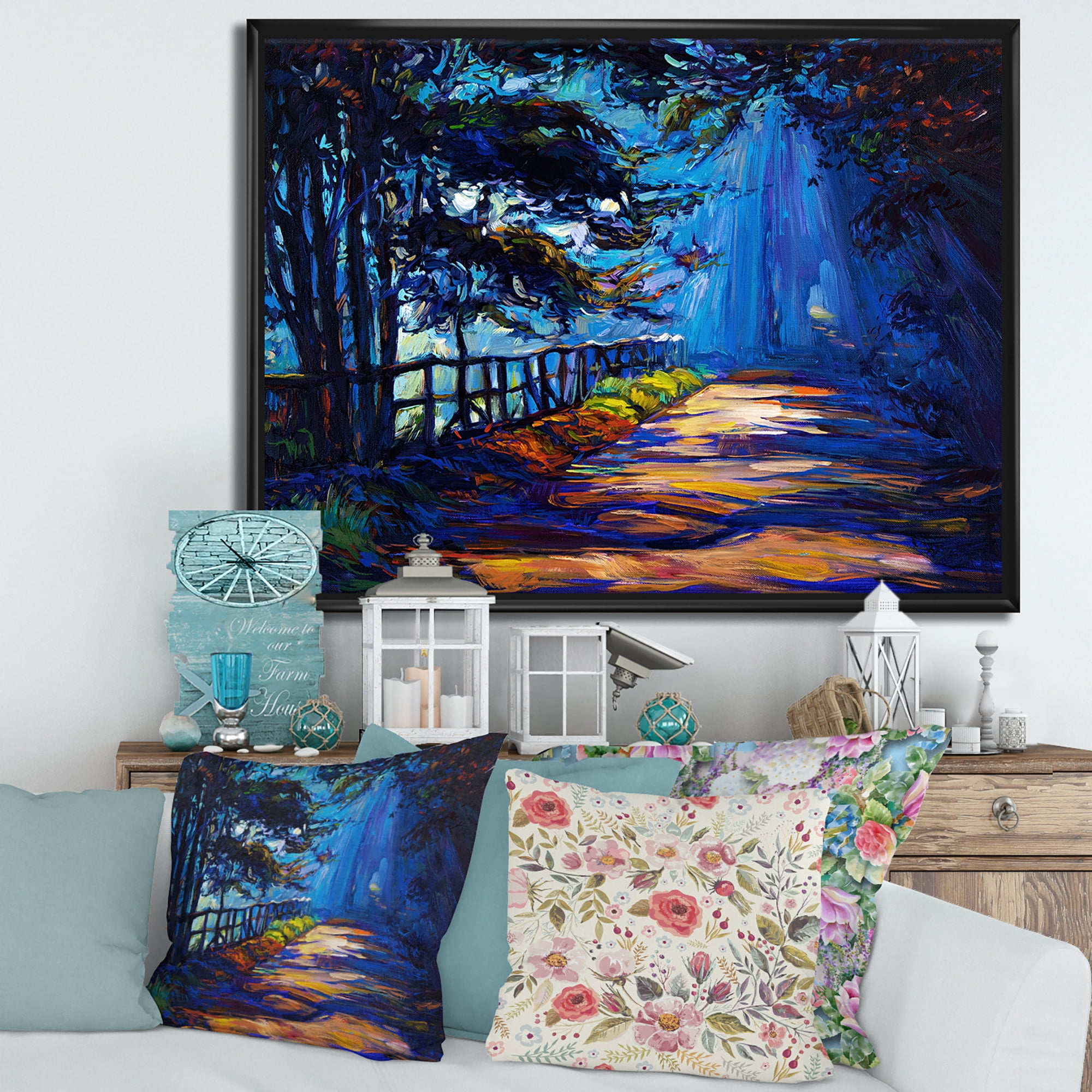 Designart 'Park Road In The Afternoon Shadows' Lake House Framed Canvas Wall Art Print
