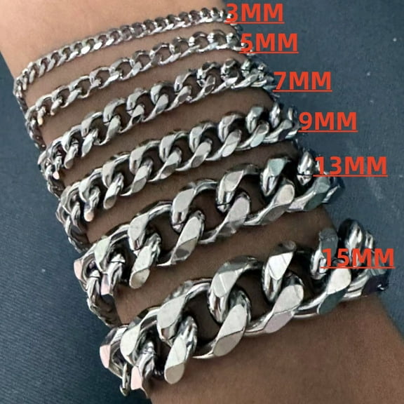 3MM-15MM Thick Stainless Steel Cuban Chain Bracelet For Men Male Adjustable Size Trend Accessory Jewelry Hand Chains