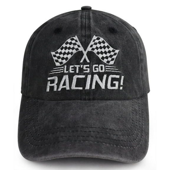 Gomthrpc Checkered Flags Race Car Flag Hats for Men Women, Adjustable Embroidered Washed Distressed Vintage Cotton Denim Dad Hat