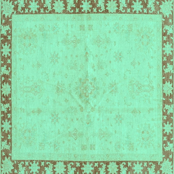 Ahgly Company Indoor Square Oriental Turquoise Blue Traditional Area Rugs, 8' Square