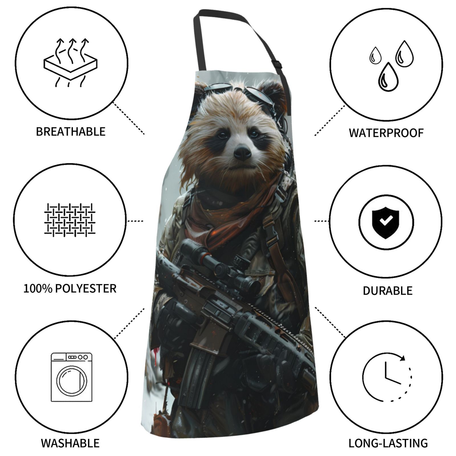 Kdxio Surreal Panda Warrior Apron with Pockets Adjustable Kitchen Aprons for Men Women Waterproof Aprons for Cooking,Drawing,Crafting, Baking Household Cleaning