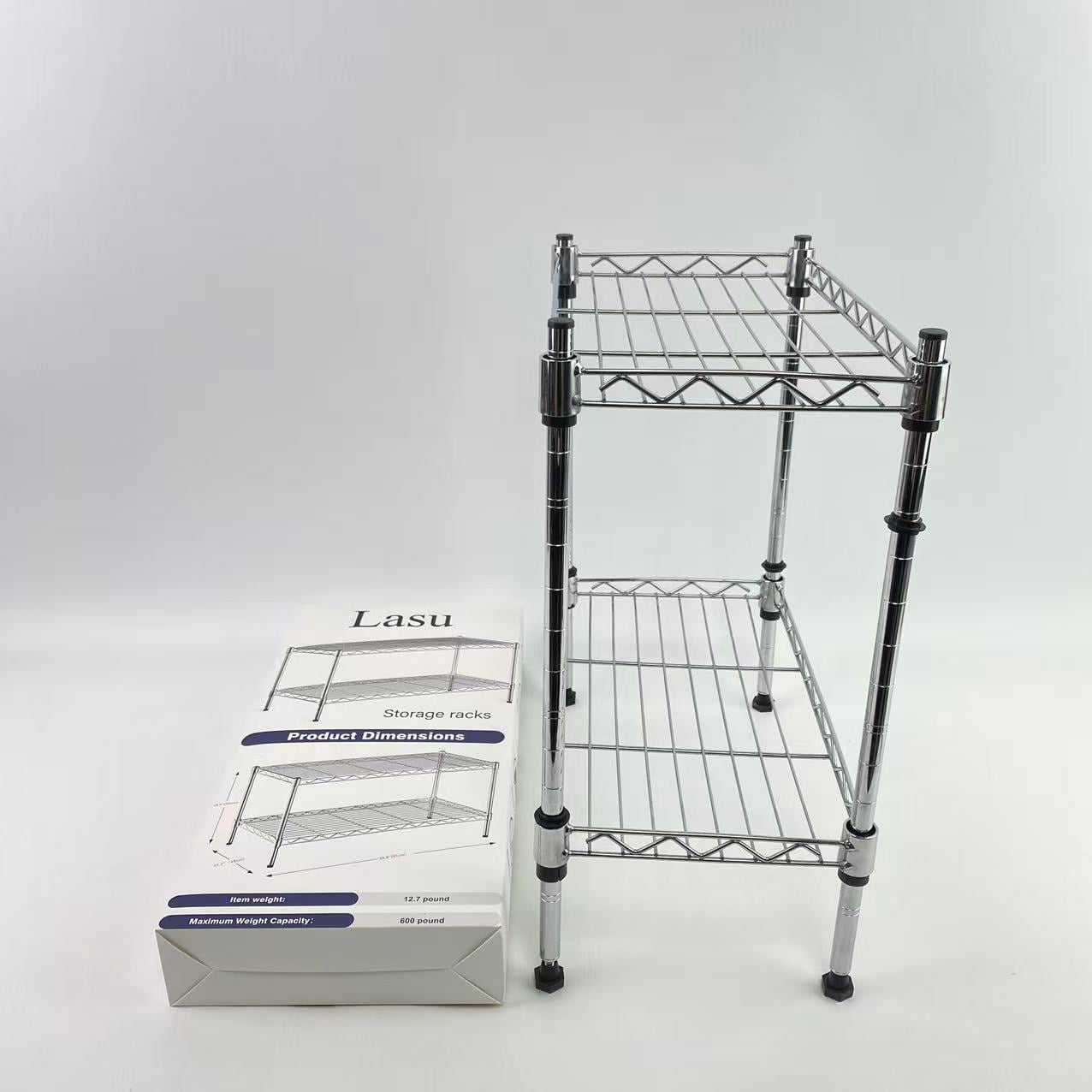 Lasu Storage racks,2 Tier Shelving Unit, Metal Storage Shelves, 400 lbs Capacity per Shelf, 1200 lbs Total, Durable Heavy Duty Shelf, Easy Assembly for Kitchen, Garage, Plant, 35.8"L x 17.7"W x 19.6"