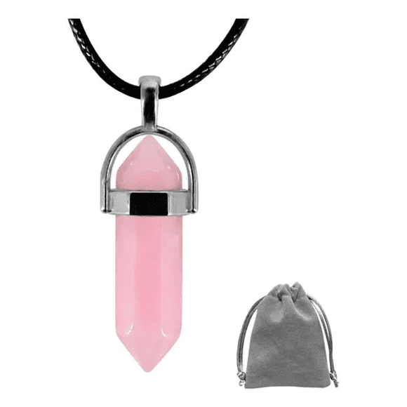 Dije De Cuarzo Natural Malubero Gema Prisma Cristal Rosa