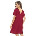 thumbnail image 3 of WBQ Womens Cotton Nightgown Short Sleeve Sleepwear Pleated Nightshirt V Neck Soft Nighdress Casual Flare Sleep Dress, 3 of 6