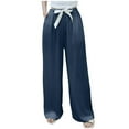 thumbnail image 2 of Juslio Cotton Pants Women Elastic Waist with Pockets Cotton High Waist Casual Wide Leg Pants Free Size, 2 of 3