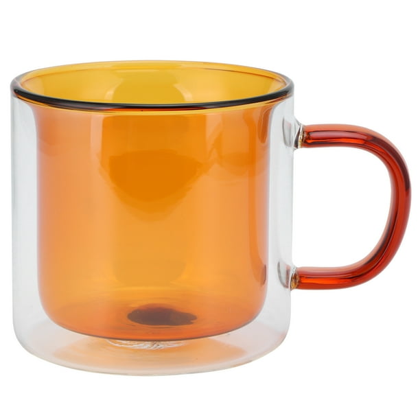 Taza cilíndrica transparente de doble capa de 250 ml, resistente al calor, para café con leche en casa (amarilla)