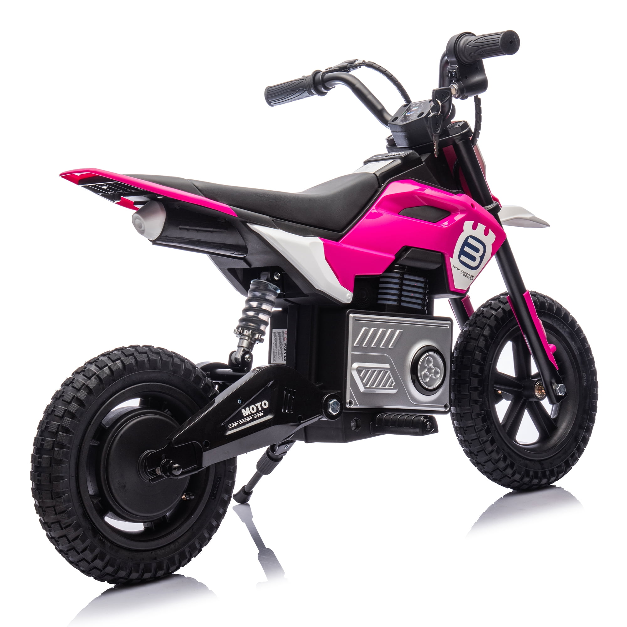 Pink 24V Kids Ride On Electric Toy Motocross Motorcycle Adjustable Speed, Bluetooth Music for 5-12 Ages