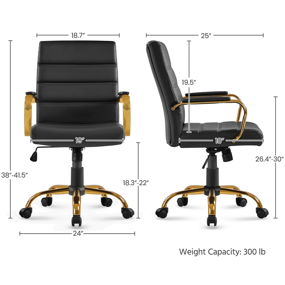 Yaheetech Mid Back Office Desk Chair with Gold Frame and Height Adjustable Seat, Black