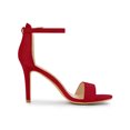 thumbnail image 3 of BLISSFUL STEP Women's Solid Color Strappy Suede Ankle Stiletto High Heels Sandals Red 7.5, 3 of 7